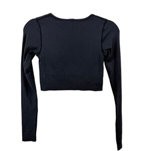 Lululemon Ebb to Street Long Sleeve Crop‎ Top Ribbed Black Grey Size 4